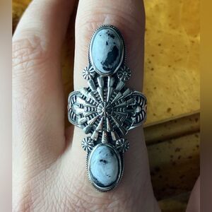 White Buffalo Turquoise Sterling Silver Statement Ring Size 9